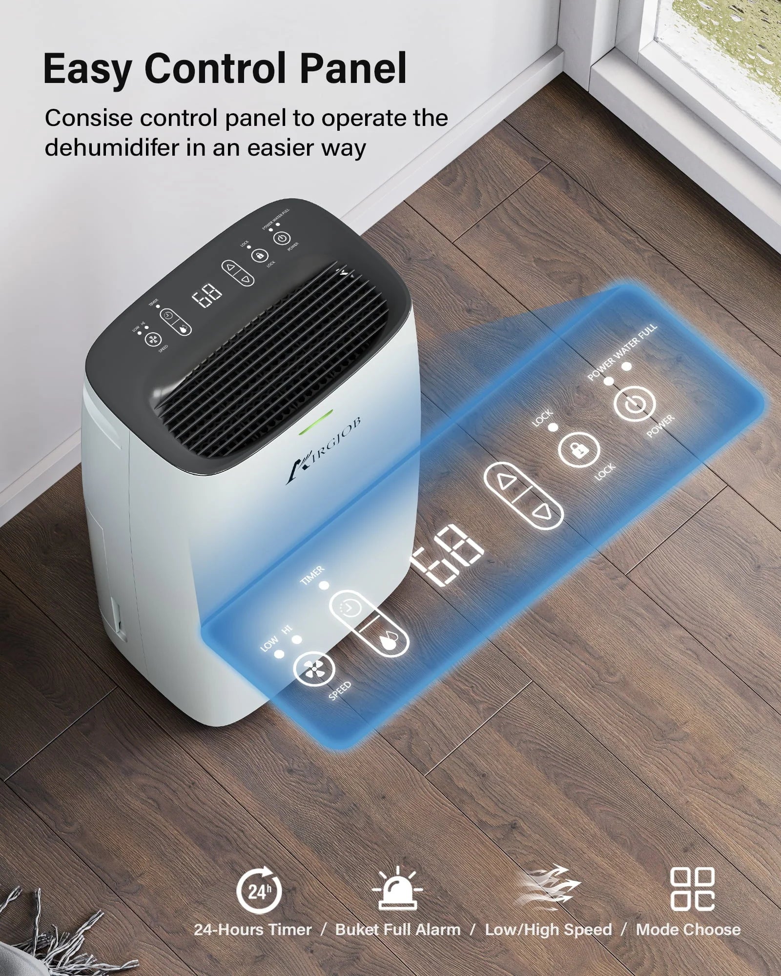 Dehumidifier 32 Pint for 2000 Sq. Ft, Auto Continuous Drain Remove Moisture, Quiet Dehumidifier With Child Lock for Bathroom Basements and Large Room
