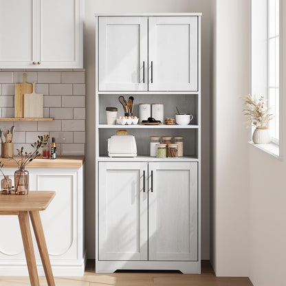 Studyset Tall Bathroom Cabinet, Freestanding Bathroom Storage Cabinet with Glass Doors and Adjustable Shelves, 67" Cupboard Modern Storage Cabinet for Kitchen, Pantry, Living Room