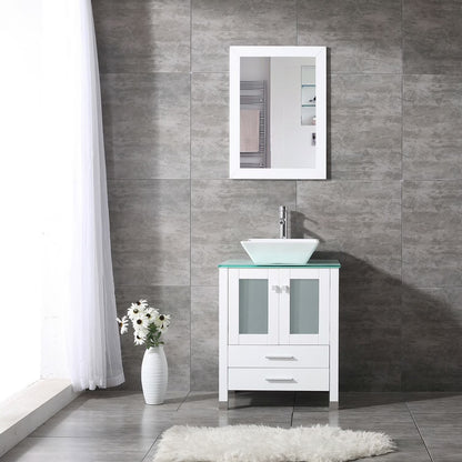 Wonline 24" Bathroom Vanity Cabinet Ceramic Sink Faucet Drain Combo w/Mirror Set White