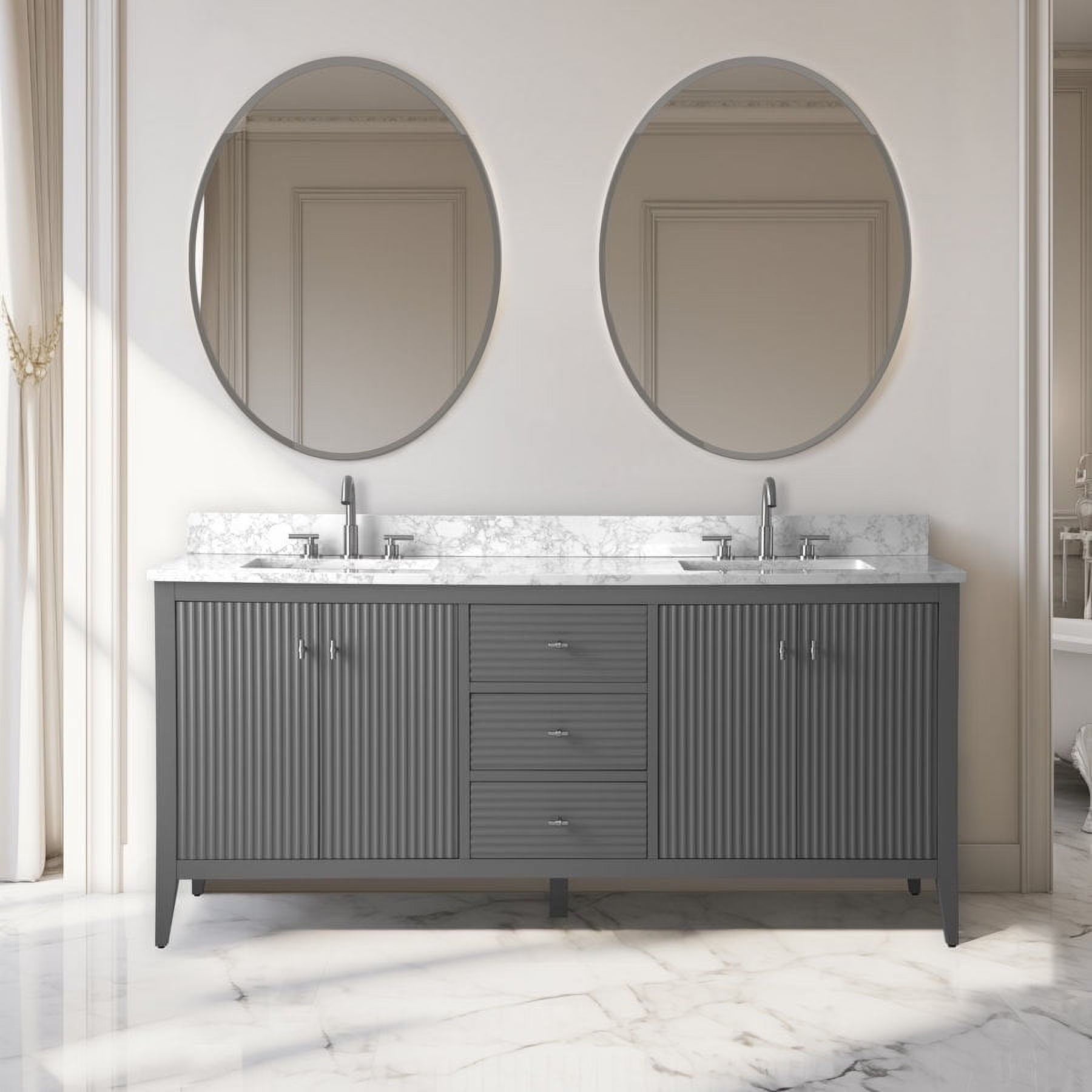 Vanity Art 72° Double Sink Bathroom Vanity Cabinet with Engineered Marble Countertop