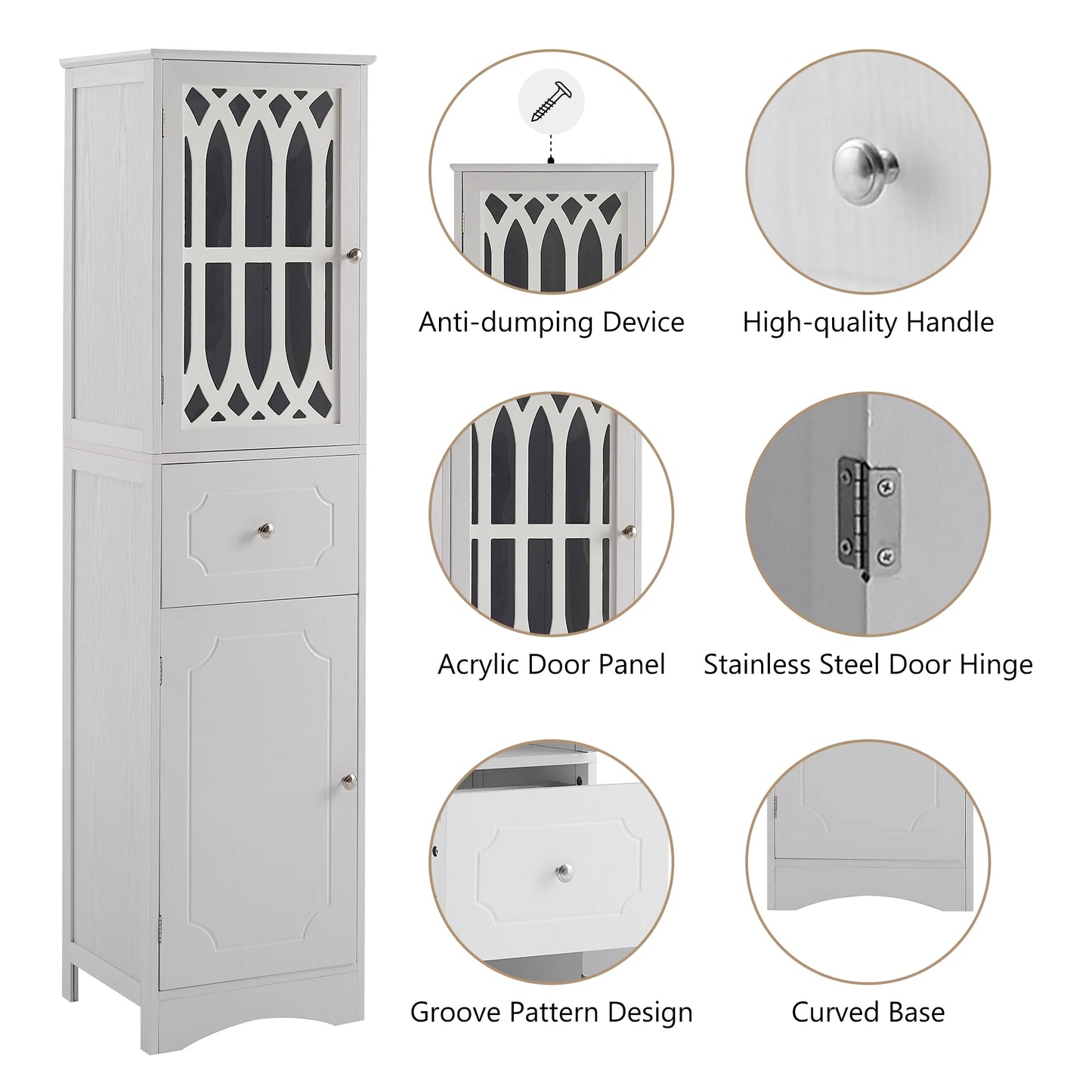 Royard Oaktree Tall Bathroom Cabinet with Drawer and Doors Freestanding Storage Cabinet with Hutch Modern Narrow Kitchen Pantry Sideboard Cabinets for Living Room Bedroom Office, White