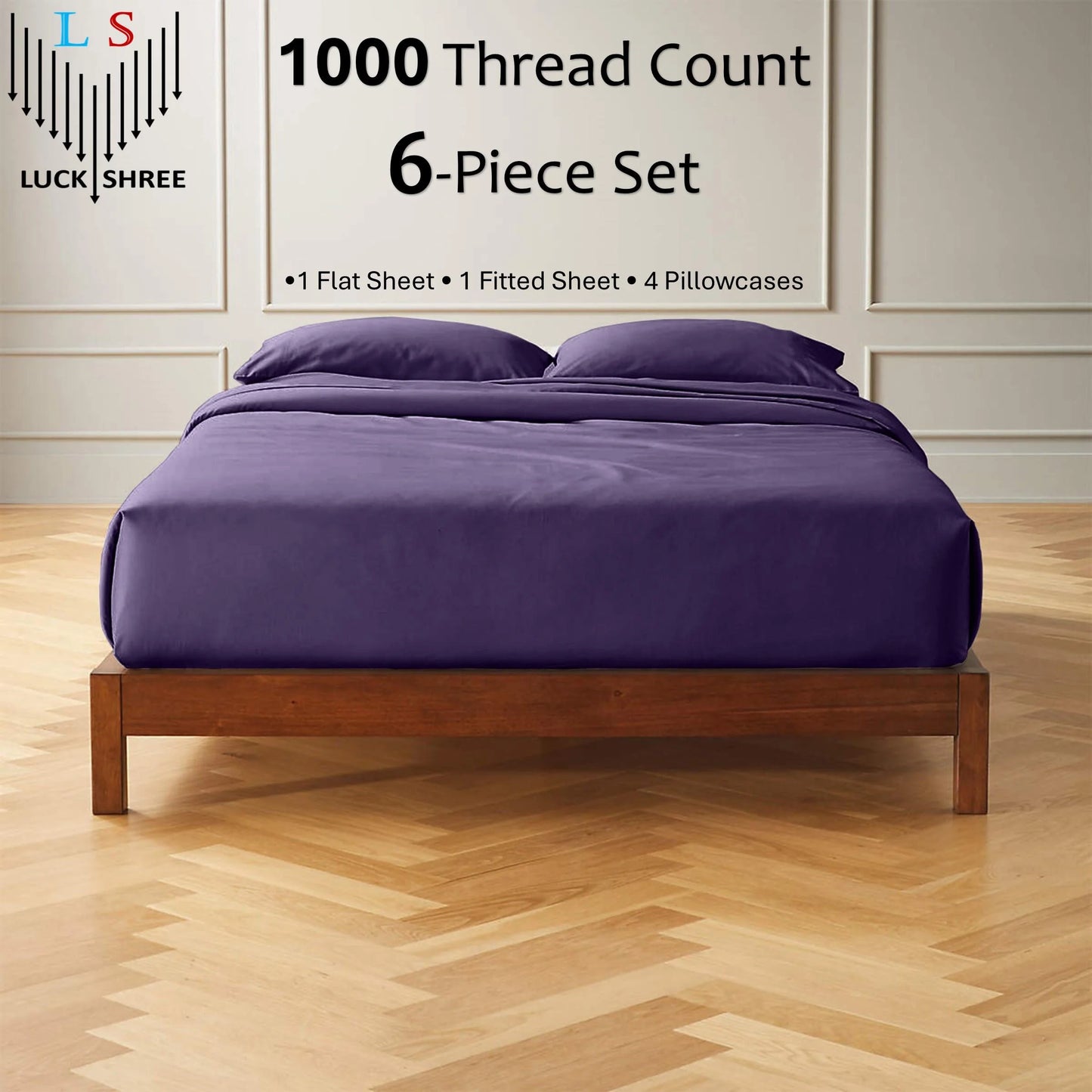 24-INCH EXTRA DEEP POCKETS -King Organic 1000-TC Cotton 6-PC Sheet Set with 4 Pillowcases - Black