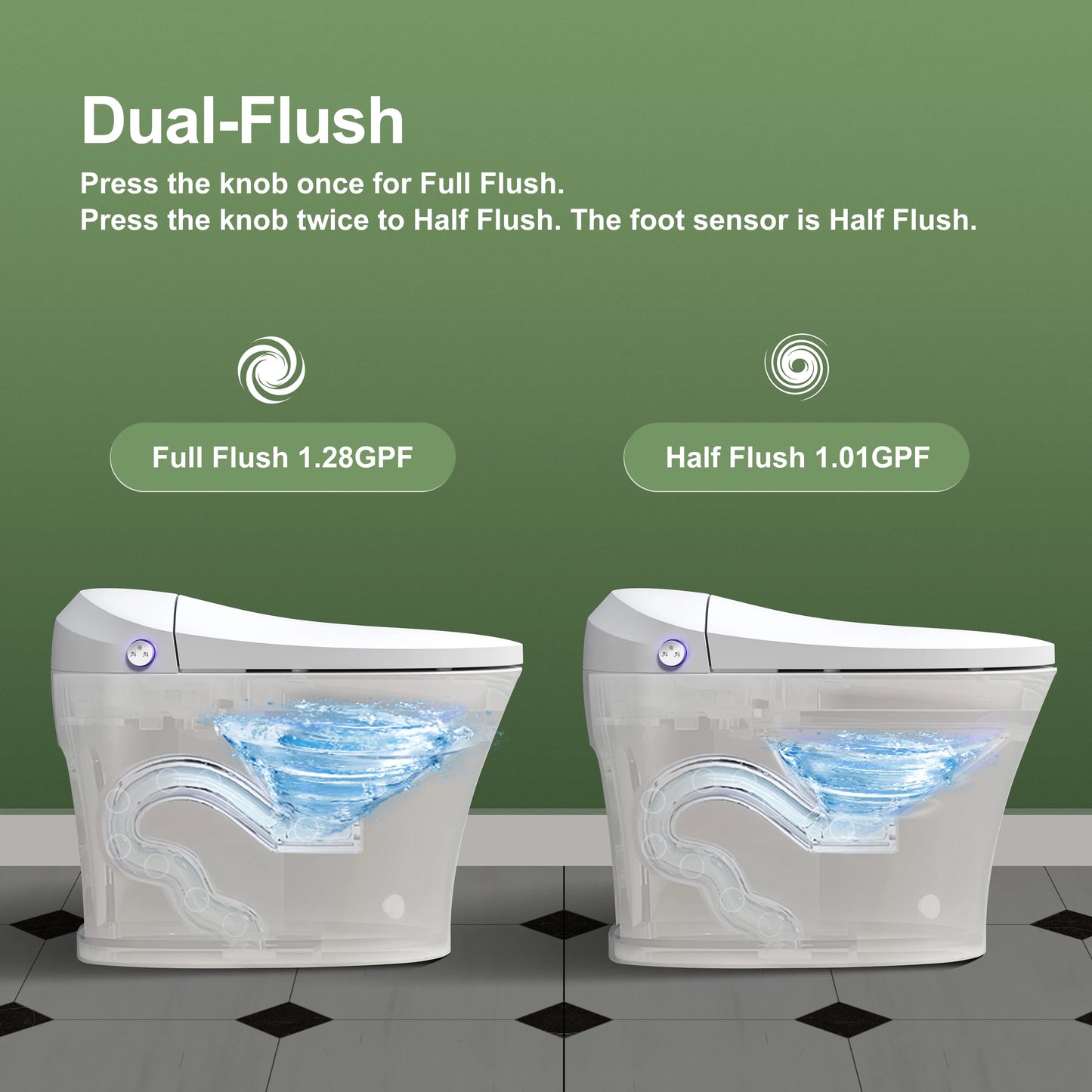 Horow Smart Toilet with Heated Seat, Automatic Power Flush Tankless,Ceramic One Piece Toilets no bidet