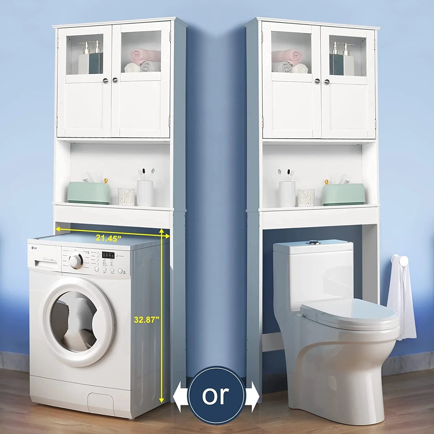 Zimtown Over the Toilet Bathroom Cabinet Storage Space saver with 2 Doors and Adjustable Shelf, 67 in, White