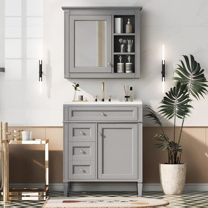 30'' Bathroom Vanity with Top Sink, Freestanding Vanity Set with Mirror Cabinet,Green