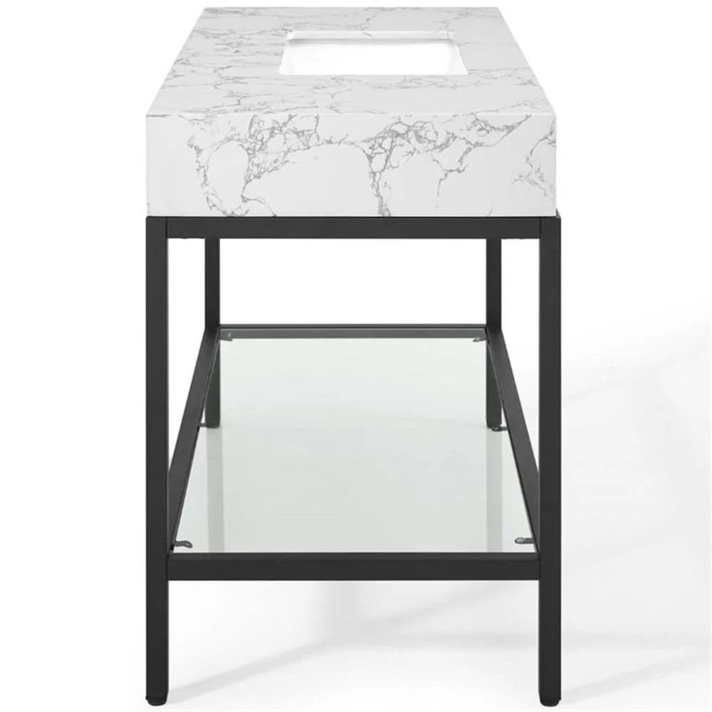 Modway Kingsley 50" Black Stainless Steel Bathroom Vanity in Black White