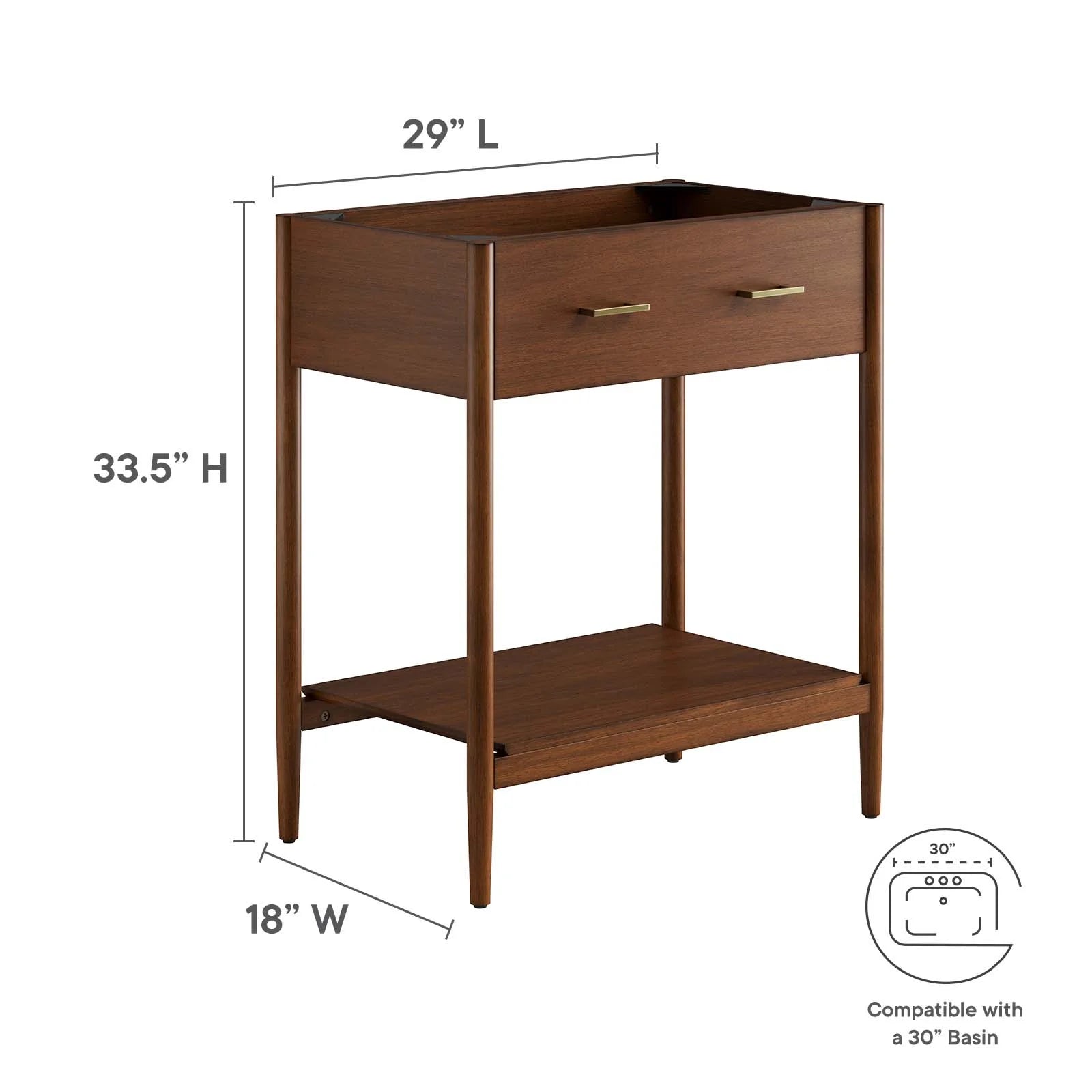 Modway Zaire 30" Bathroom Vanity Cabinet (Sink Basin Not Included) in Walnut