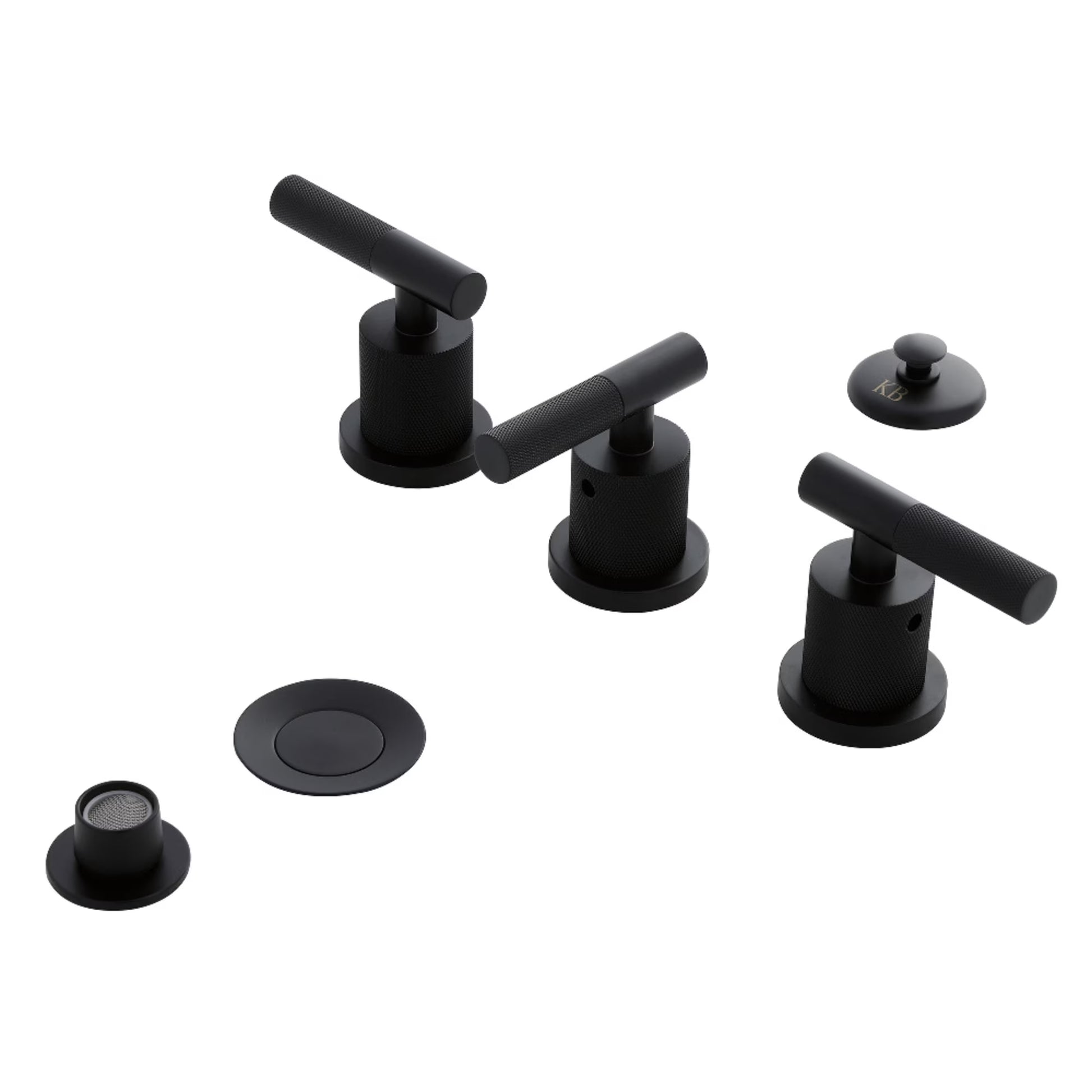 Kingston Brass KB6320KNL Convergent Three-Handle Bidet Faucet with Knurled Handle and Brass Pop-Up, Matte Black