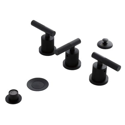Kingston Brass KB6320KNL Convergent Three-Handle Bidet Faucet with Knurled Handle and Brass Pop-Up, Matte Black