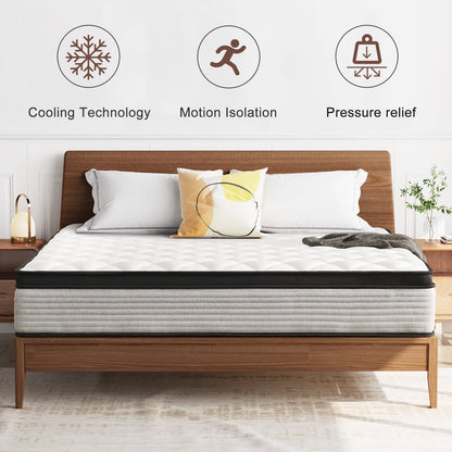 Queen Mattress,Madinog 12 inch Queen Size Innerspring Mattress, Hybrid Mattress in a Box