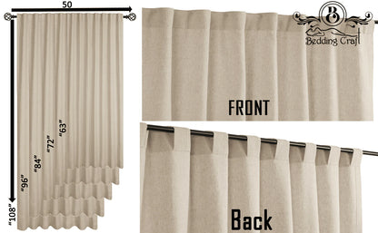 Bedding Craft Natural Cotton/Linen Window Panels Tab Top, Room Darkening Drapes, Set of 2, 50 x 63 inch, White