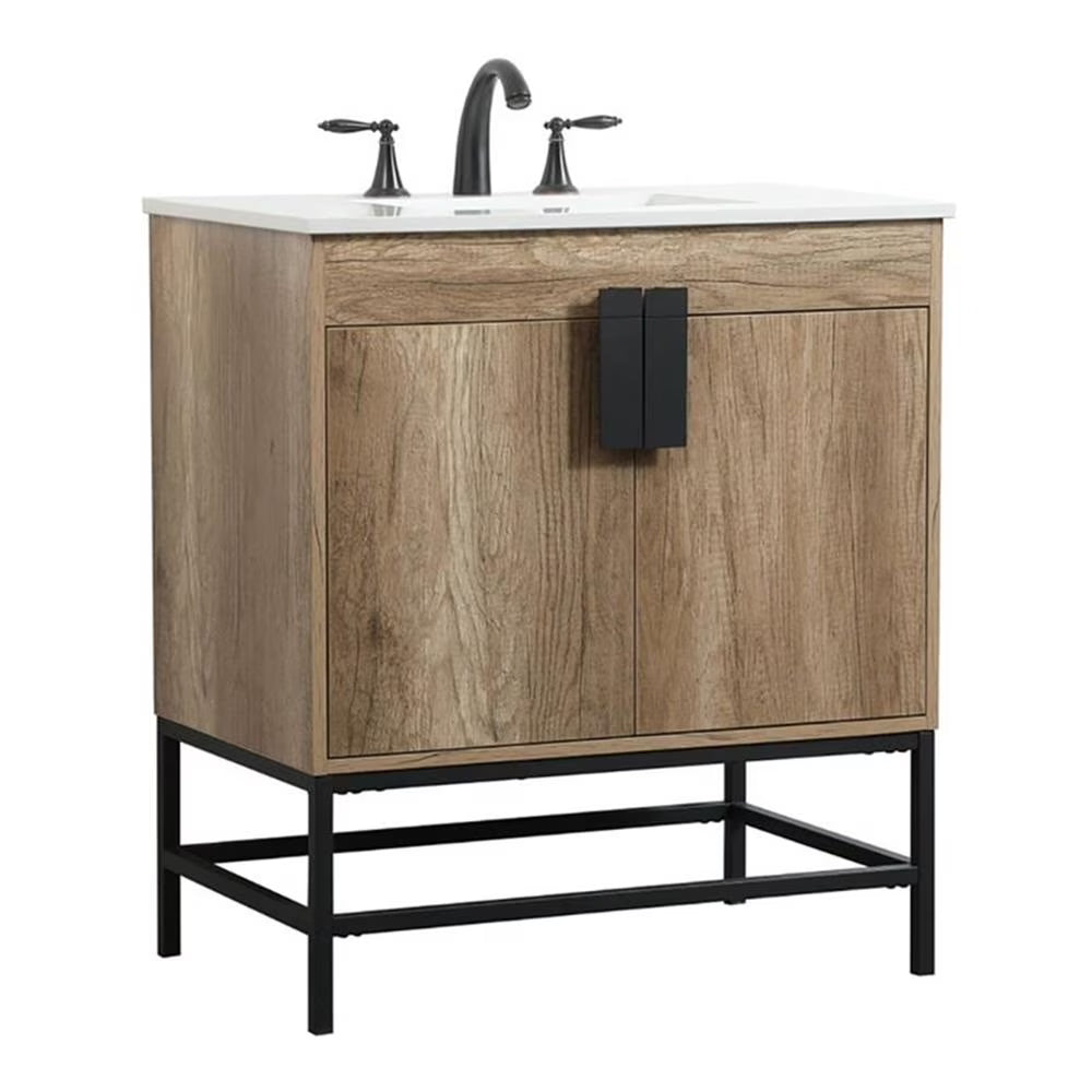 Elegant Decor Eugene 30" Aluminum MDF Single Bathroom Vanity in Mango Wood
