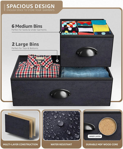 Sorbus Portable Drawer Organizers for Clothes, Blankets, Linens, Toys, Rustic Black