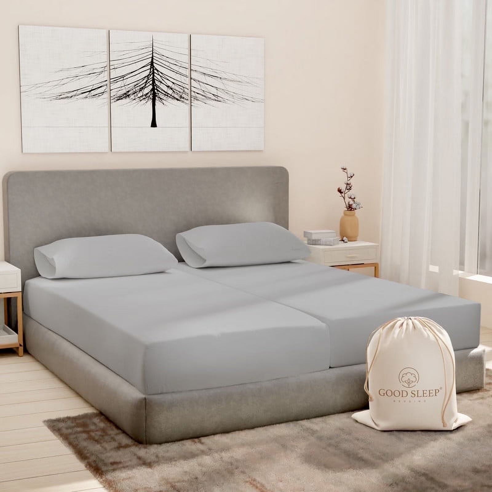 Good Sleep Bedding 100% Egyptian Cotton Split King Sheets, Luxury 1000 Thread Count 5 Piece Sheets & Pillowcases Set - Sage