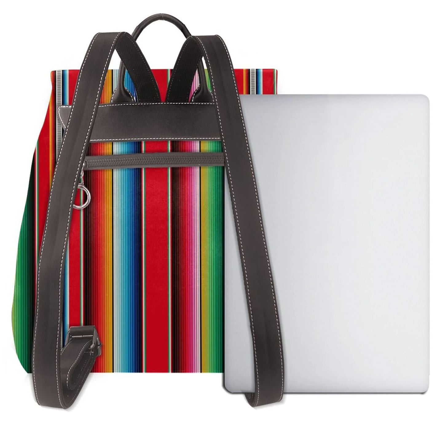 Uemuo Mexican Serape Blanket Stripes for Backpack Purse for Women Large Capacity Multipurpose Travel Bag Leather Backpack Shoulder Bag Womens Backpacks