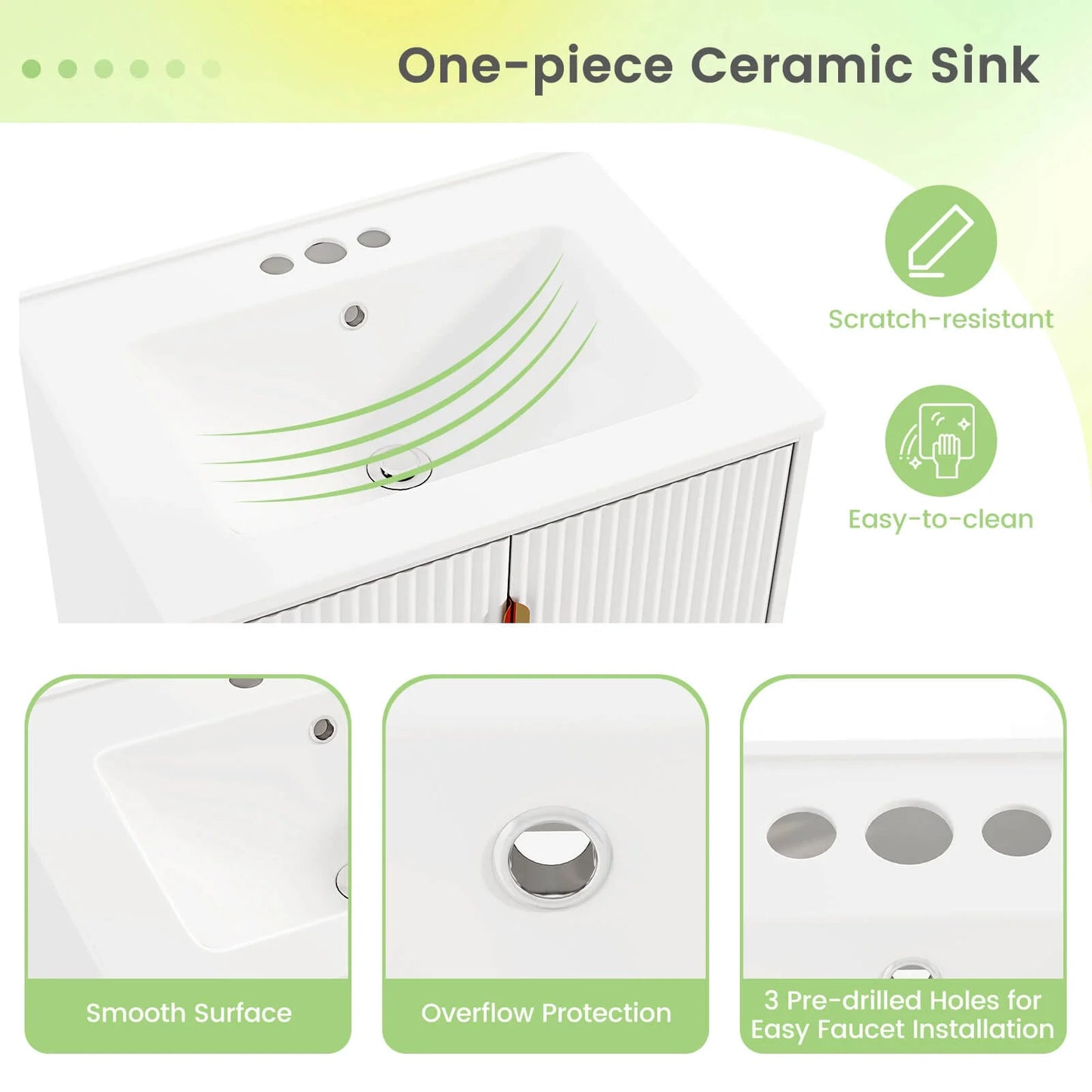 Costway Bathroom Vanity with Sink Combo 24 Inch Freestanding Bathroom Sink Cabinet White