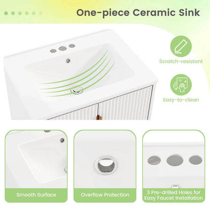 Costway Bathroom Vanity with Sink Combo 24 Inch Freestanding Bathroom Sink Cabinet White
