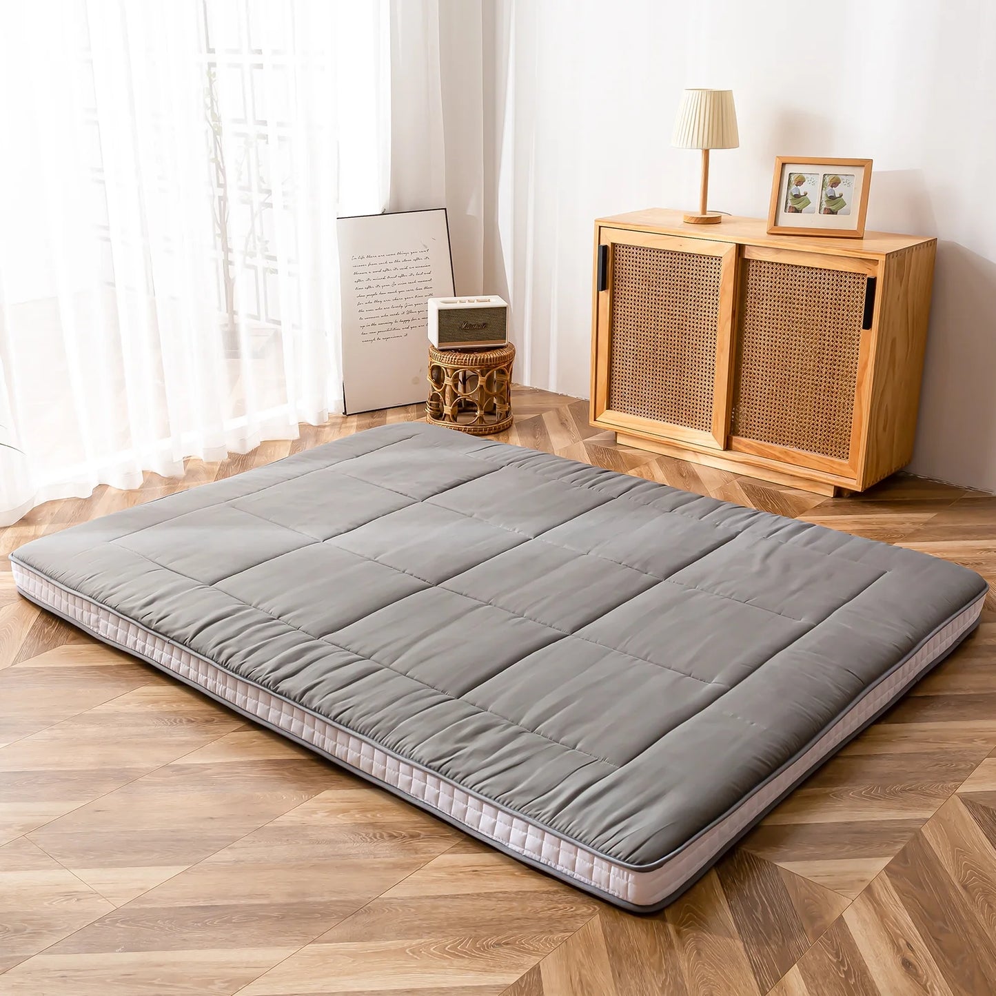 Futon Mattress, Padded Japanese Floor Mattress Quilted Bed Mattress Topper, Extra Thick Folding Sleeping Pad, Dark Grey, Twin