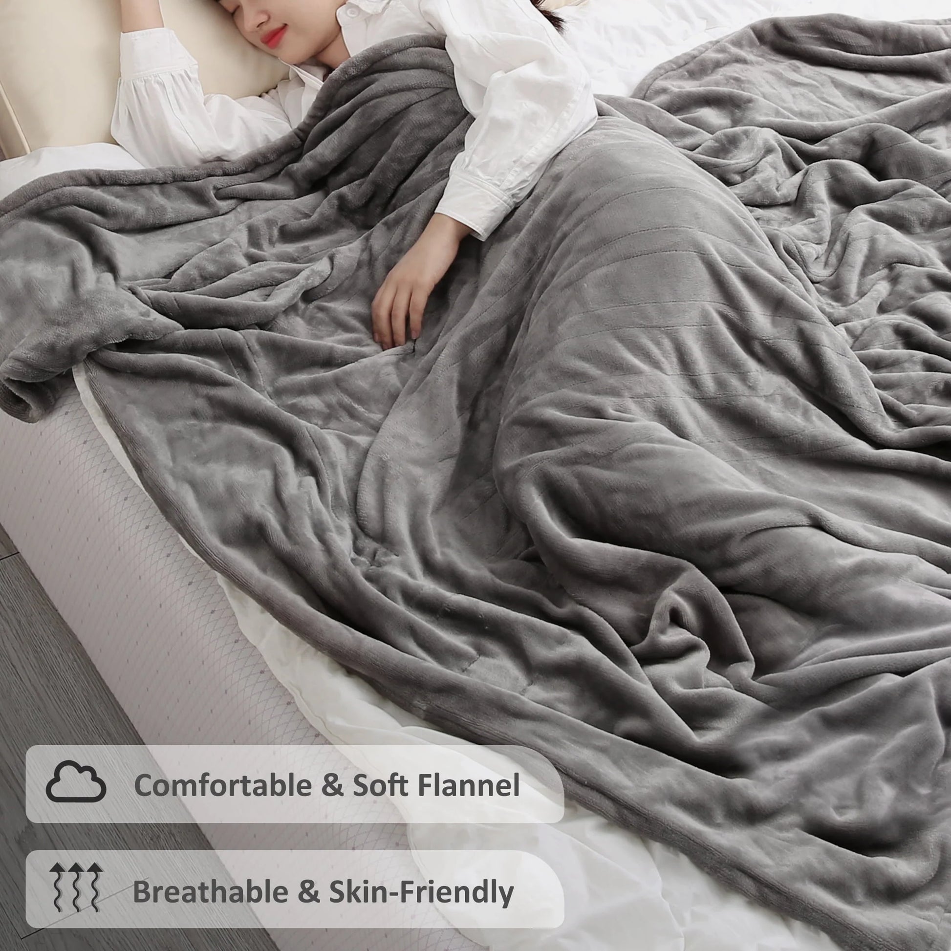 MARNUR Electric Heated Blanket Twin Size 62" x 84" with 4 Heating Levels, 10H Auto-off, Machine Washable - Gray