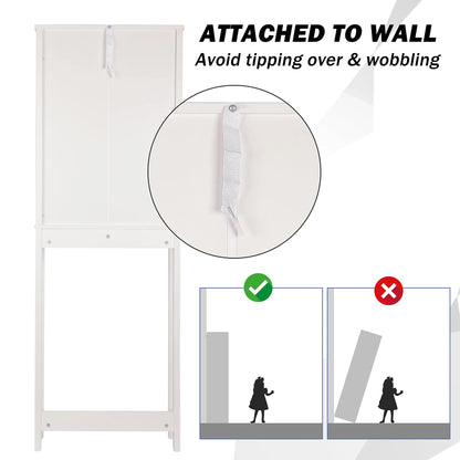 Tolead Wooden Bathroom Storage Over The Toilet with Adjustable Shelves and Sliding Doors, Towels, Wood, White