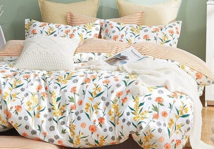 Say Yes Bedding Estella Orange Floral 100% Cotton Reversible Comforter Set, Queen/Full Size