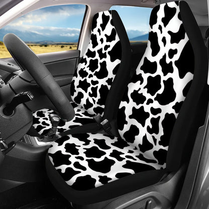 NETILGEN 2 Pcs Kit Cow Print Car Cover Set Stretchy Bucket Saddle Blanket Decorations Car Seat Cover Set Comfy Auto Protector Universal Fit SUV Van Truck Van