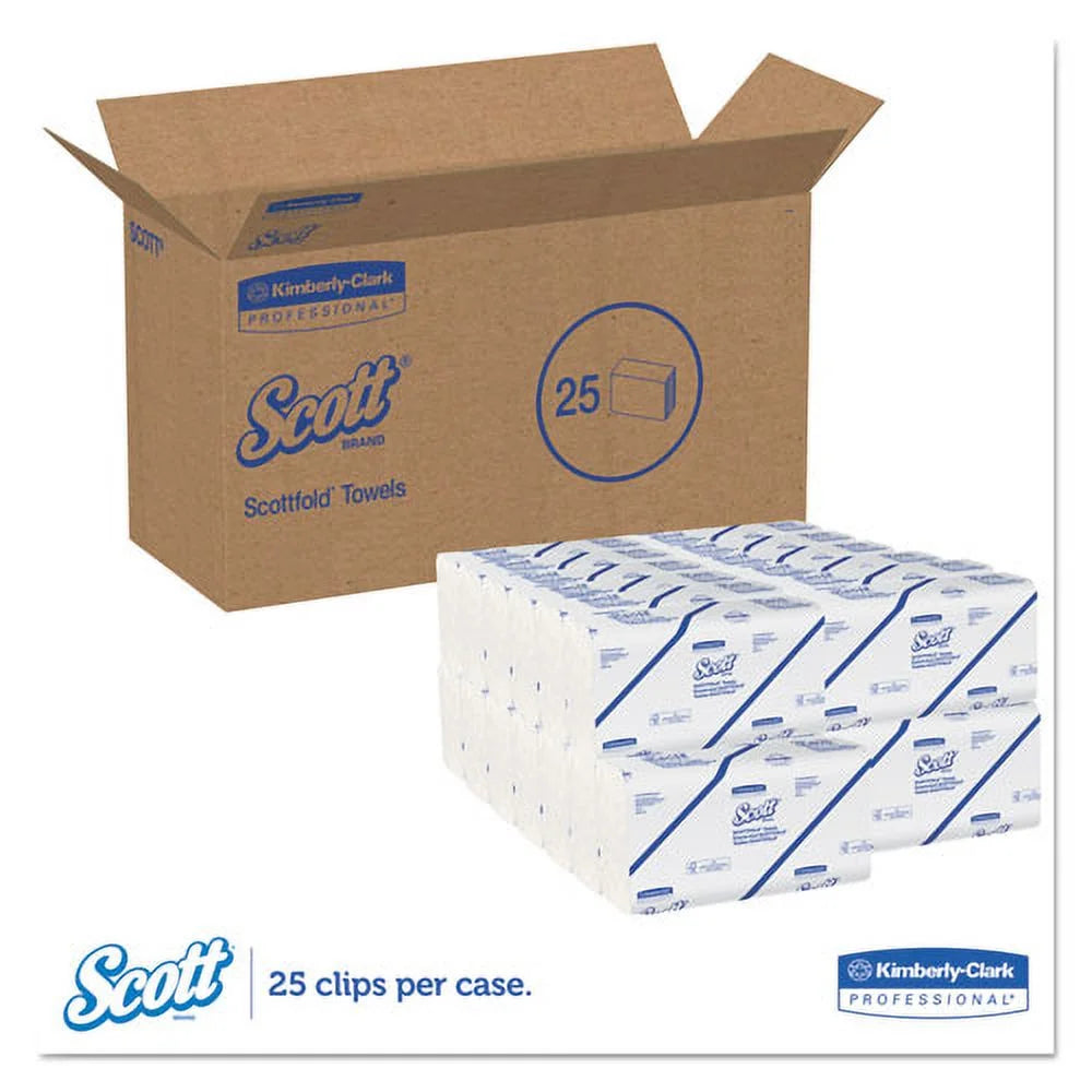 Pro Scottfold Towels, 9.4 x 12.4, White, 175 Towels/Pack, 25 Packs/Carton | Bundle of 5 Cartons