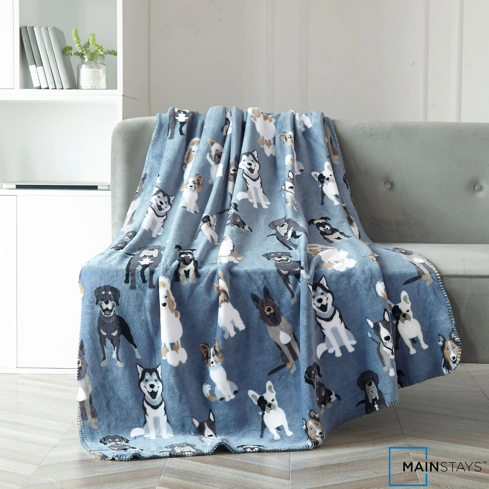 Mainstays Blue Dogs Plush Throw Blanket, Standard Throw