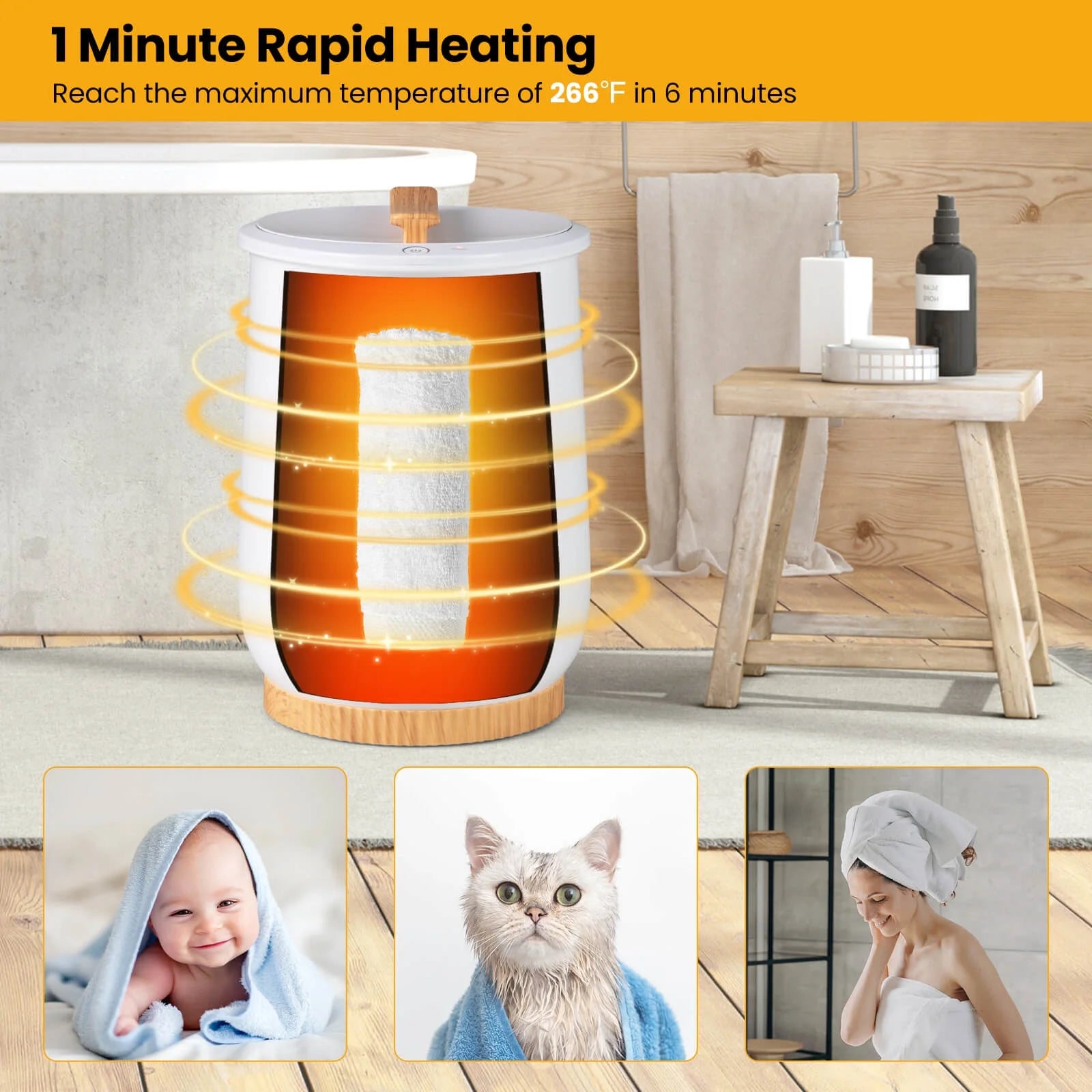 Costway 20L Bathroom Towel Warmer Bucket with Fragrance Holder & LED Display White