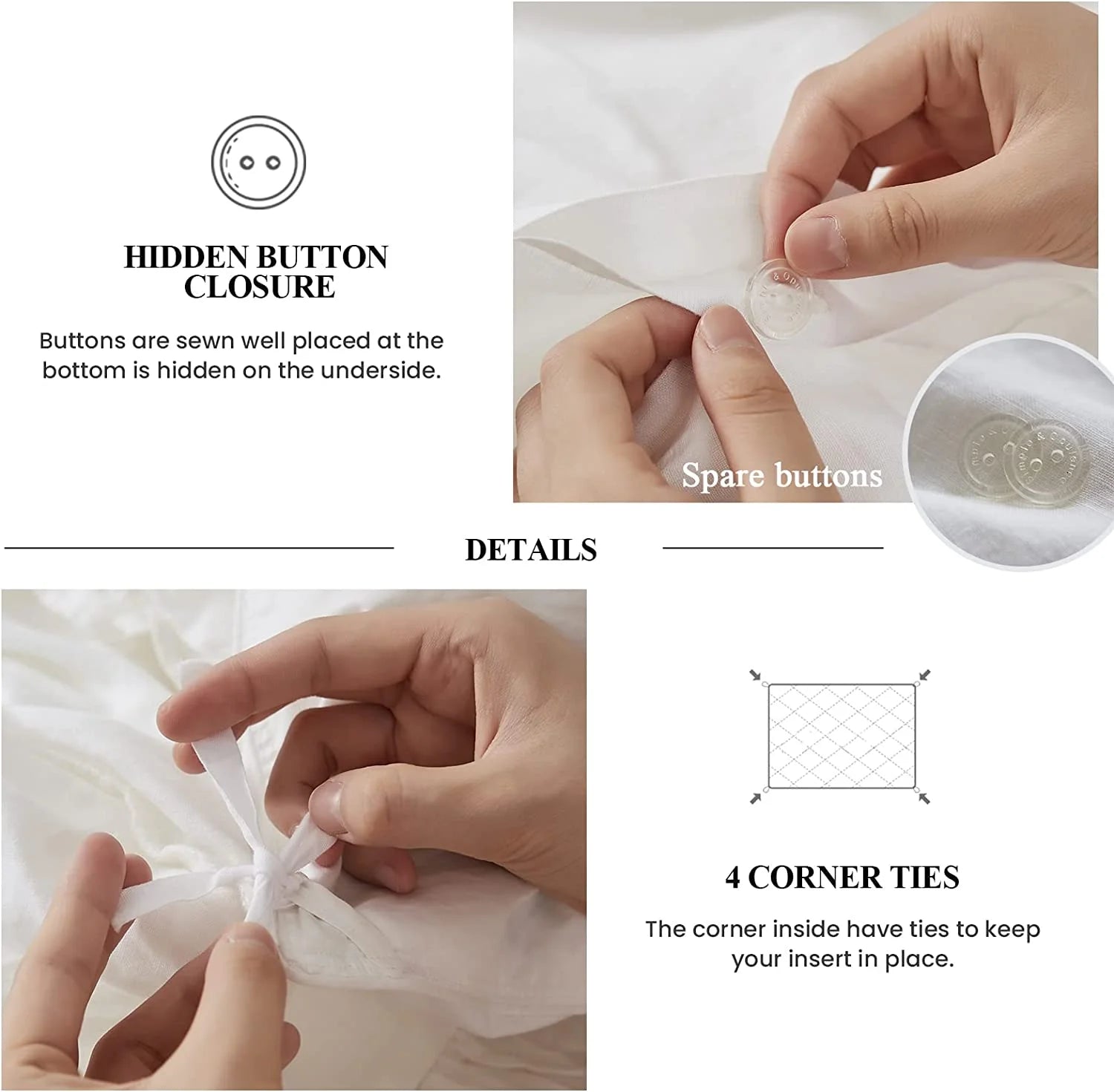 Simple& Opulence 100% Washed Linen Duvet Cover Set-3 Pieces Shabby Chic Premium Ruffled Bedding with 1 Comforter Cover and 2 Pillowshams France Flax High End Frill Sets Vintage Style(King, White)