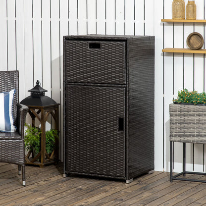 Outsunny Towel Rack & Pool Toy Cabinet/Hot Tub Accessory Storage, Waterproof PE Rattan Cabinet & Drawer for Indoor, Outdoor Swimming Pool, Brown