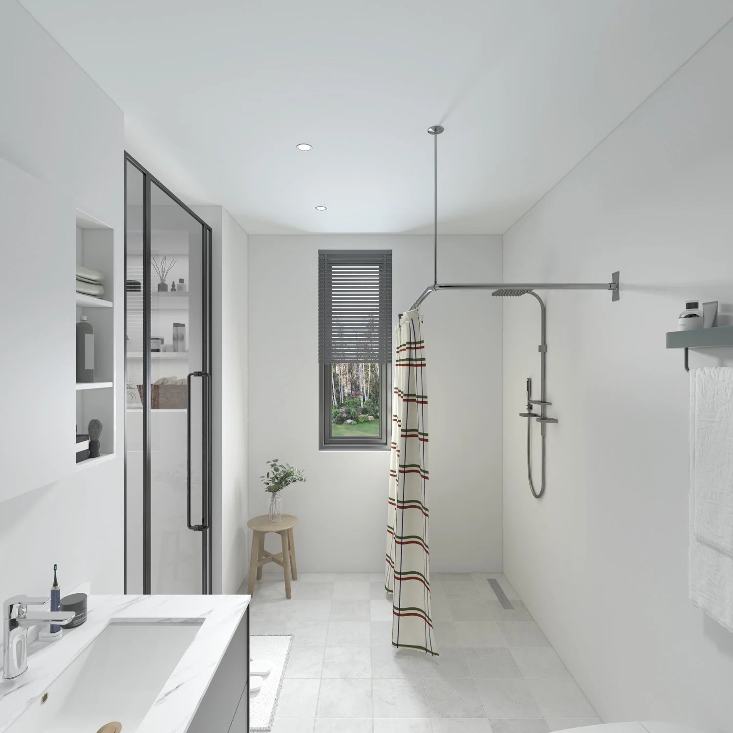 Naiture Stainless Steel 72'' x 48'' Corner Shower Curtain Rod with Ceiling Support, Black Finish