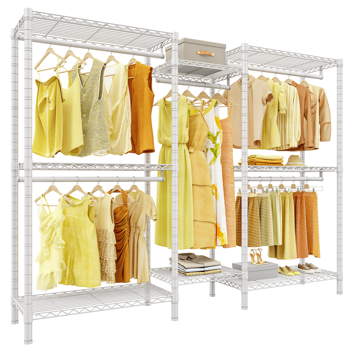 EnHomee Heavy Duty Clothes Rack with 5 Hanging Rods & 8 Shelves,Max Load 905 LBS Adjustable Metal Wardrobe Closet Organizer,Black