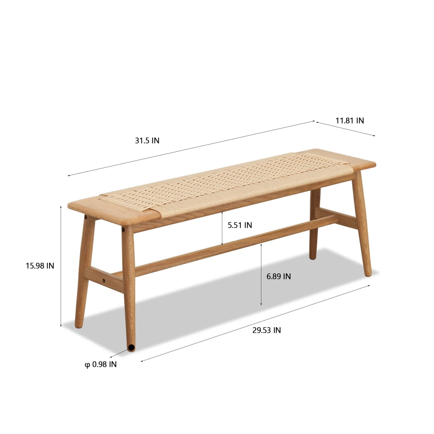 Woven Rattan Bench,Natural Oak Wood Dining Bench,Bed Bench Entryway Bench for Entryway,Dining Room,Bedroom,Bathroom