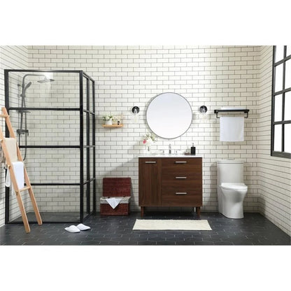Elegant Decor Baldwin 36" Solid Wood and MDF Bathroom Vanity in Walnut