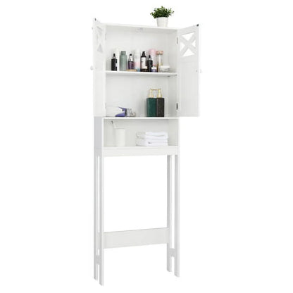 SamyoHome Wooden Over The Toilet Cabinet Bathroom Freestanding Cabinet with Shelves, White