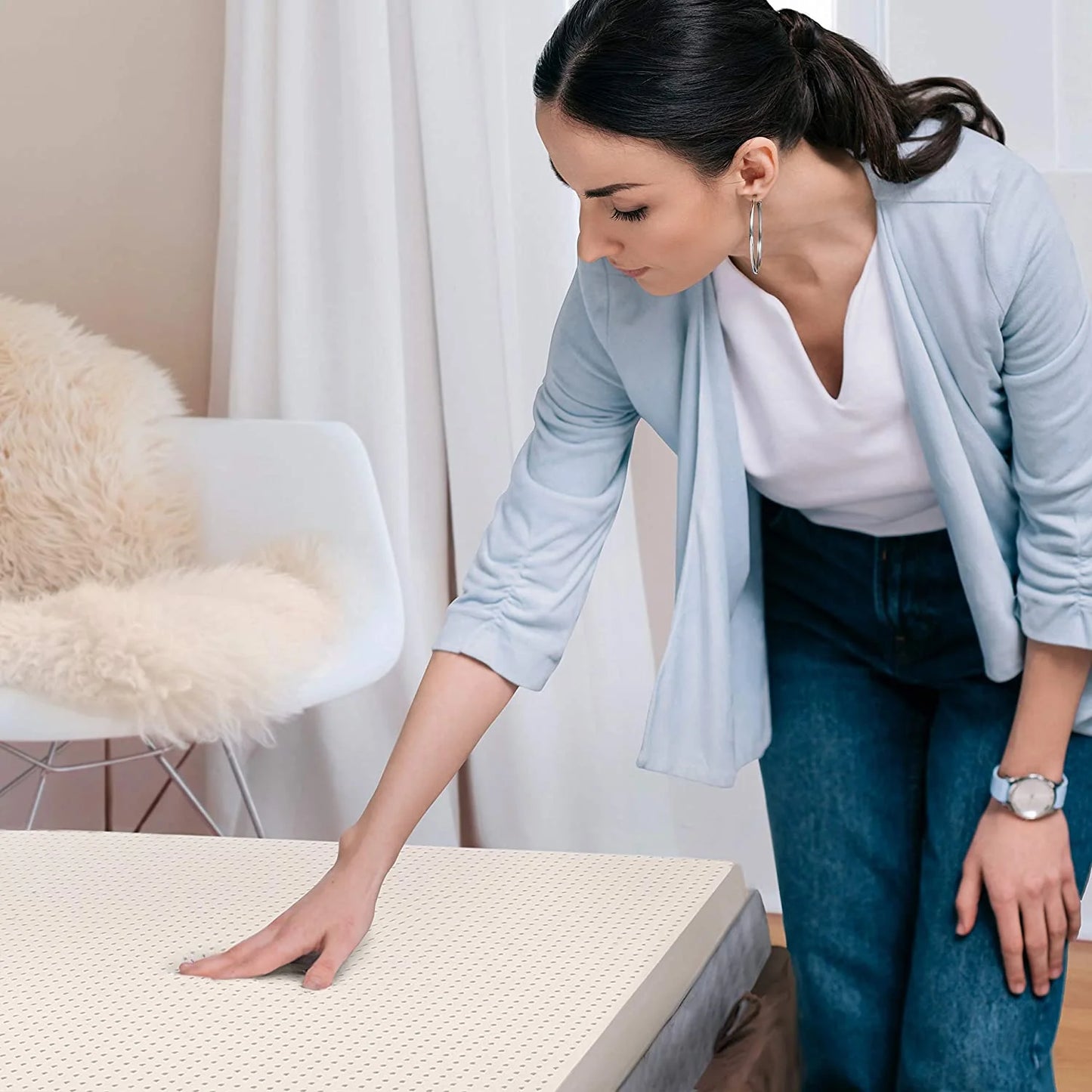 AK TRADING CO. Natural Latex Foam Mattress Topper | Hypo-Allergenic & Organic - 2 Inch Medium Density (Full - 75" x 54")