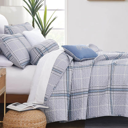 Southshore Fine LinensOversized 5-Piece Twin/Twin XL Quilt Bedding Set with two matching shams and three decorative throw pillows, oversized Paisley farmhouse bedspread Pure Melody Aqua