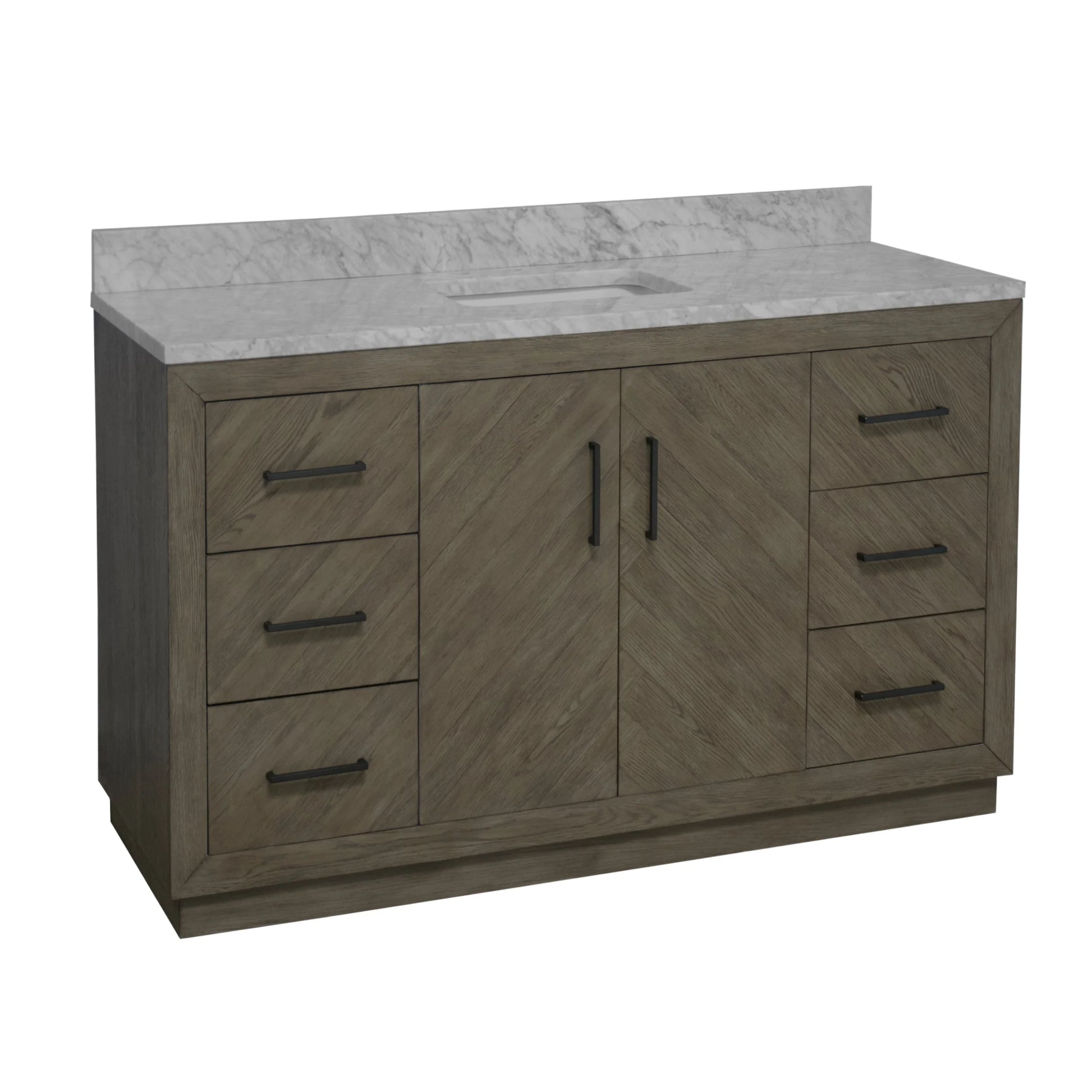 Peyton 60" Single Bathroom Vanity with Gray Oak Cabinet and Carrara Marble Top