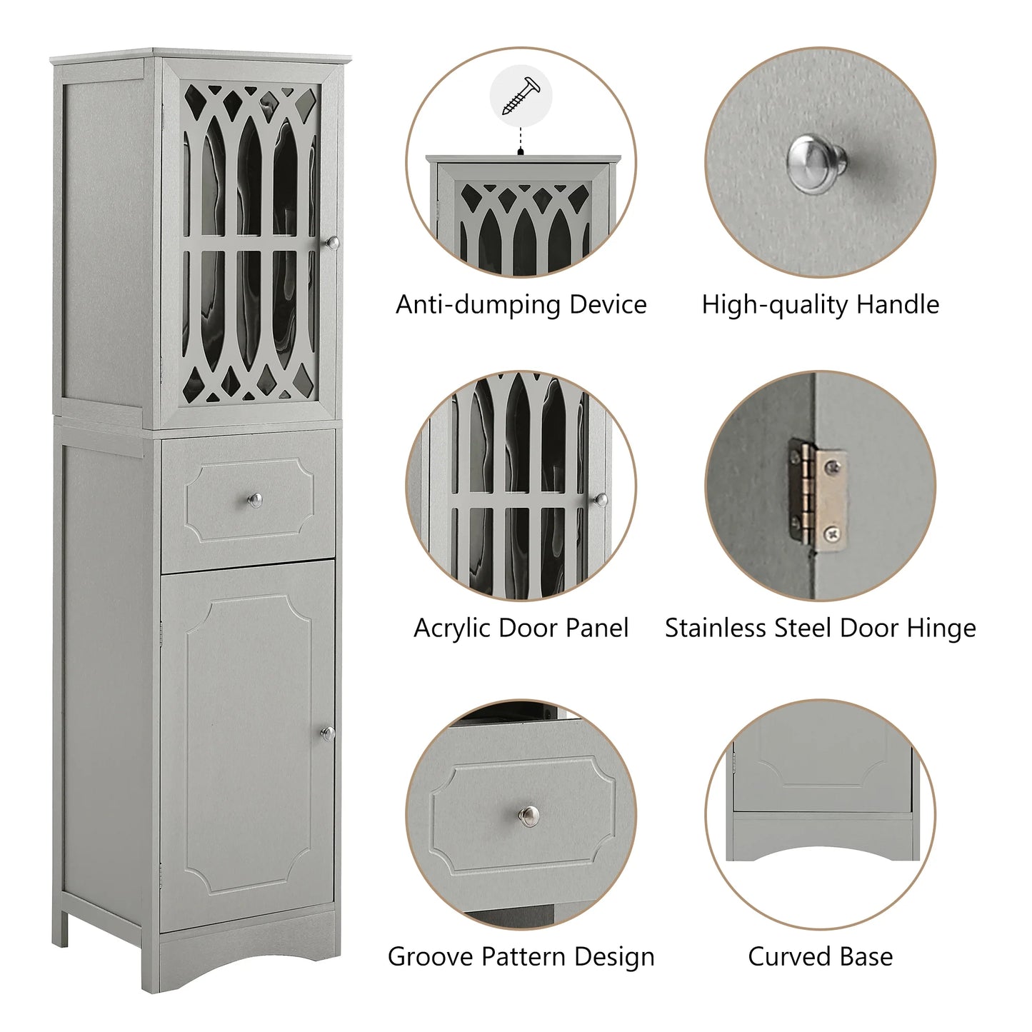 Royard Oaktree Tall Bathroom Cabinet with Drawer and Doors Freestanding Storage Cabinet with Hutch Modern Narrow Kitchen Pantry Sideboard Cabinets for Living Room Bedroom Office, White
