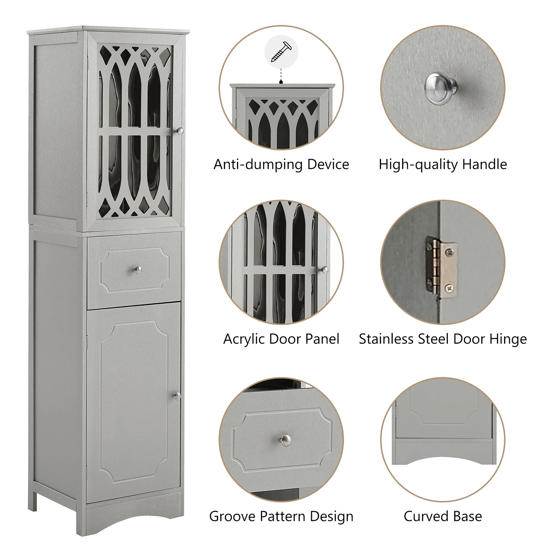 Royard Oaktree Tall Bathroom Cabinet with Drawer and Doors Freestanding Storage Cabinet with Hutch Modern Narrow Kitchen Pantry Sideboard Cabinets for Living Room Bedroom Office, White