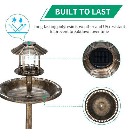 Zimtown Courtyard 42 Inch Bird Bath w/Solar Light Garden Decor