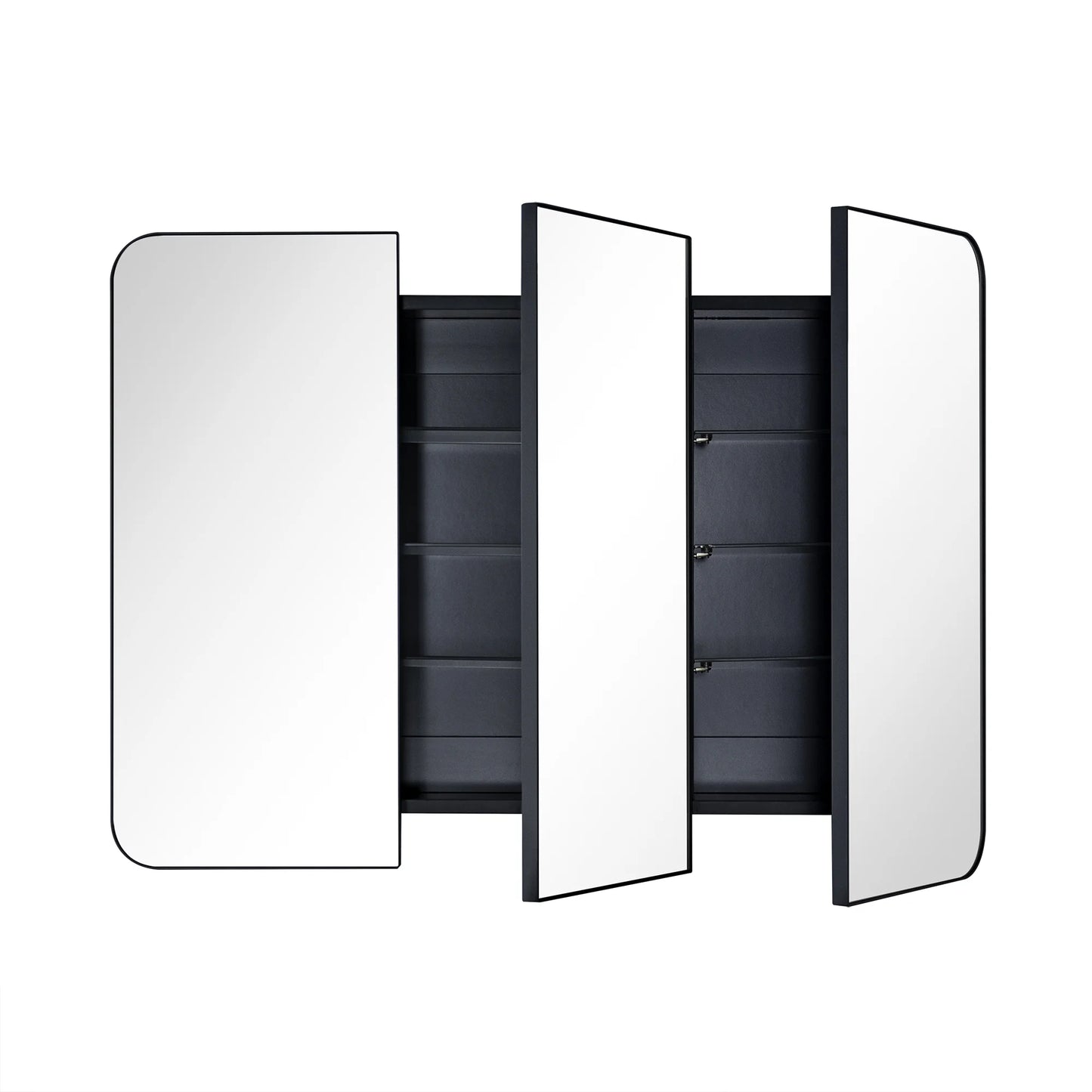 TEHOME Matt Black Triple Door Recessed & Surface Mount Rectangle Bathroom Medicine Cabinet with Mirror 26 x 36'' 3 Door Metal Framed Rectangular Bathroom Cabinet 36 by 26 inches