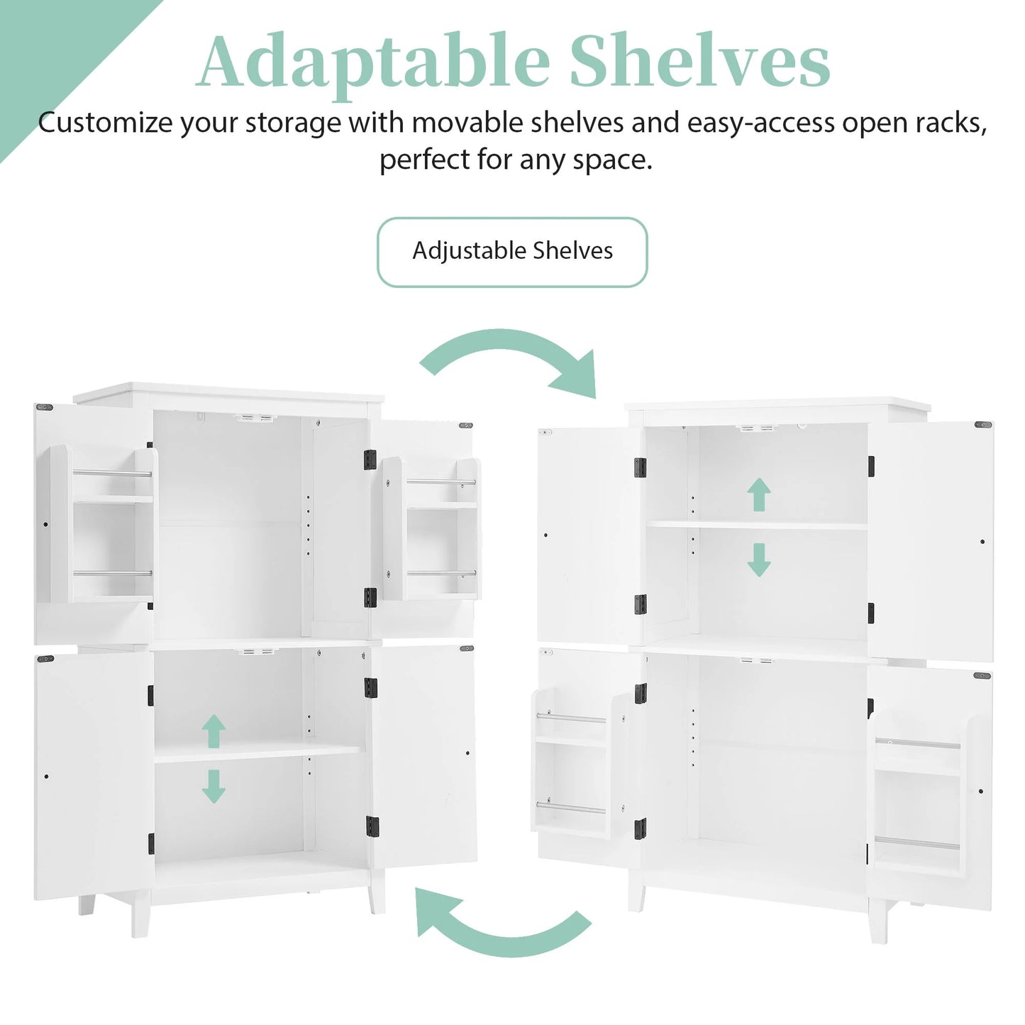 Bellemave Bathroom Floor Storage Cabinet with 4 Doors and Adjustable Shelf Freestanding Cabinet Multifunctional Small Storage Organizer for Living Room 23.6°?x 11.8°?x 43.3°?(White, 4 Doors)