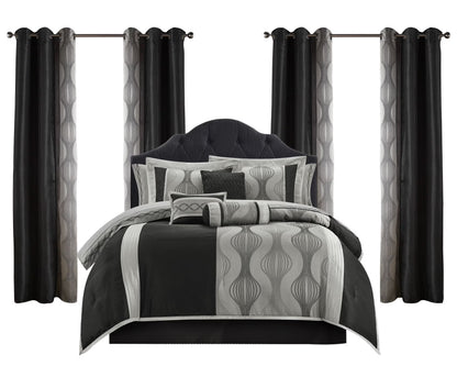 Lanco Black Silver Comforter Set , California King Size , 7 Pieces Fashion Jacquard Bedding Set