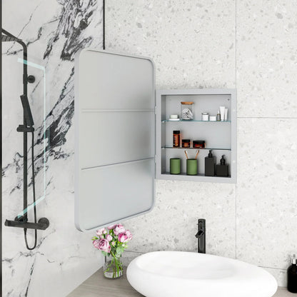 21x34 Inch Gold Medicine Cabinet with LED Mirror, Wall Mounted Bathroom Storage with Adjustable Glass Shelves, Recessed or Surface Mount Design
