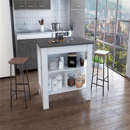 Depot E-Shop Delos 40 Kitchen Island with 2 Shelves, Drawer, 4 Legs, and Towel Rack, Black/Light Oak