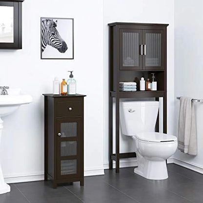 Spirich Bathroom Cabinets over the Toilet Shelf, Freestanding Space Saver Organizer with Tempered Glass for Bathroom White