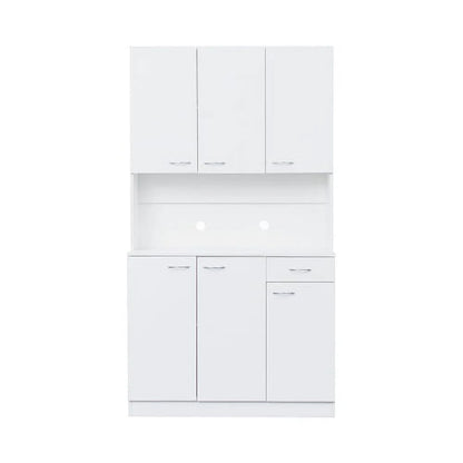 71" Tall Kitchen Storage Cabinet, Freestanding Kitchen Pantry Cabinet Cupboard with 6 Doors, 1 Open Shelf and 1 Drawer, Wood Storage Wardrobe, Organization Cabinet for Bedroom Kitchen Living Room
