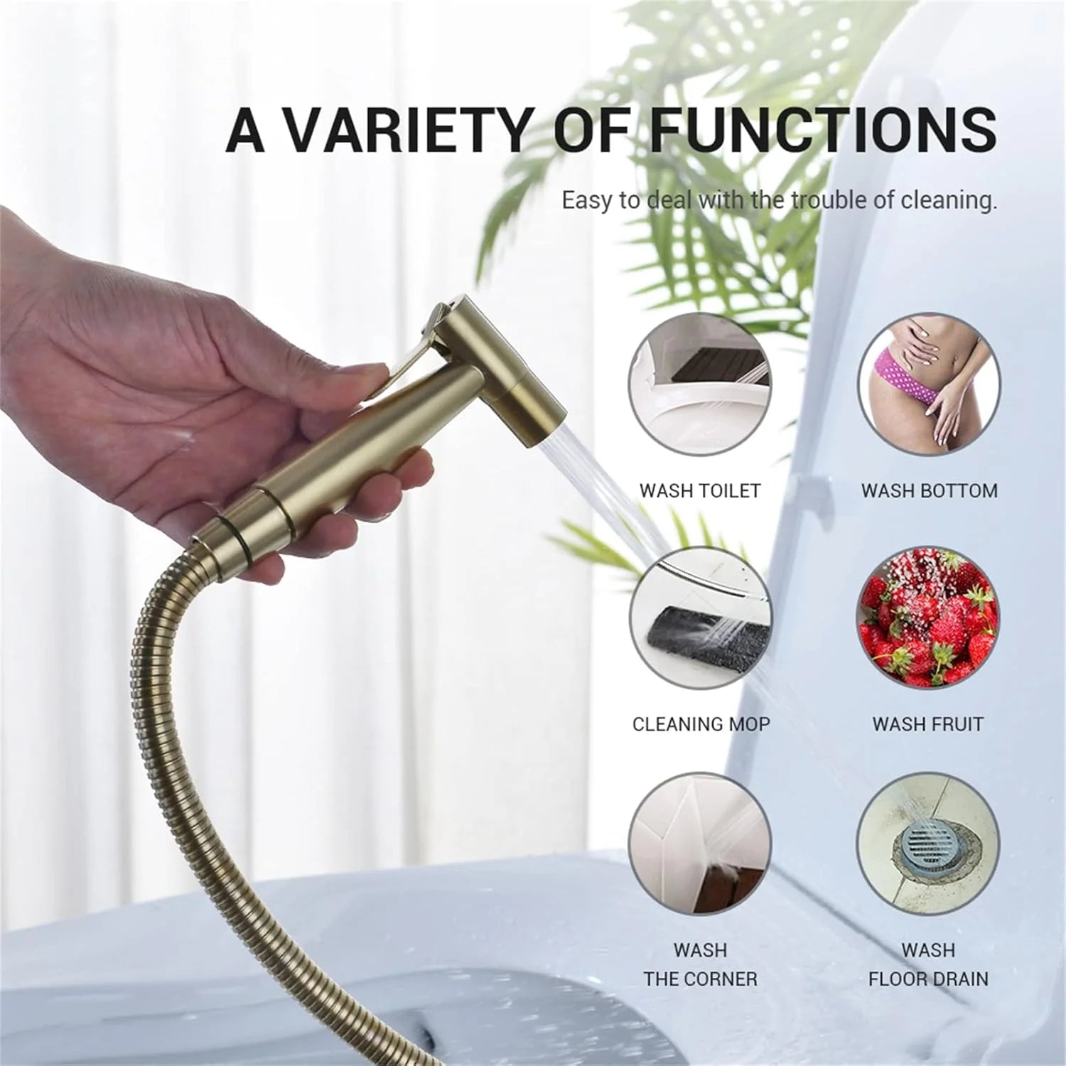Bidet Faucet, Wall Mounted 2 Holes Brushed Gold Muslim Ducha Higienica Hot Cold Water Mixer Tap Handheld Toilet Washer Faucets